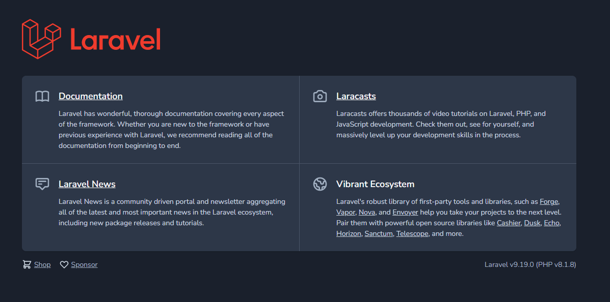 Главная стрнаница Laravel.